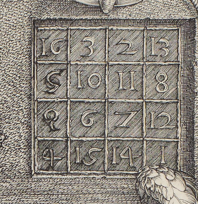 Магический квадрат с гравюры Альбрехта Дюрера «Меланхолия I», 1514 год